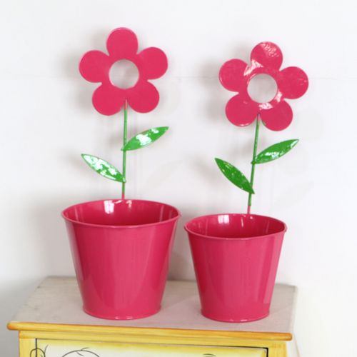 新款现货田园风格彩色铁制品压花花桶花器130591家居装饰创意花盆